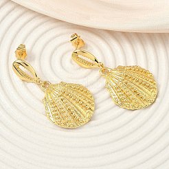 Shell Shape Brass Dangle Stud Earrings&nbsp;EJEW-F389-01G