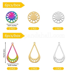 12Pcs 6 Style 201 Stainless Steel Pendants&nbsp;STAS-SZ0002-37
