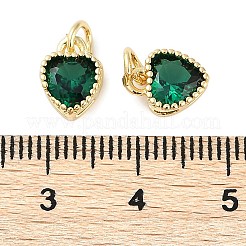 18KGP本金メッキ真鍮象眼細工キュービックジルコニアチャーム  丸カン付き  カドミウムフリー＆鉛フリー  長持ちメッキ  ハート  グリーン  9.5x7x4mm  丸カン：4x0.5ミリ  2.5mm内径&nbsp;ZIRC-L100-074G-07