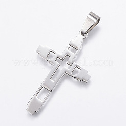 変色しにくい304ステンレススチールペンダント  クロス  ステンレス鋼色  41x24.5x2mm  穴：4.5x8.5mm&nbsp;STAS-F106-41P