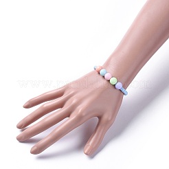 子供のストレッチブレスレット  ポリマークレイheishiビーズとソリッドの分厚いフーセンガム風アクリルボールビーズ  ミックスカラー  1-3/4インチ（4.5cm）&nbsp;BJEW-JB04614-M