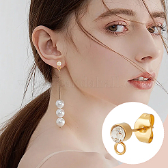 304ステンレススチールスタッドピアス金具20個  水平ループとクリスタルラインストーン付き  コラム  ゴールドカラー  7x4mm  穴：1.8mm  ピン：0.7mm&nbsp;STAS-UN0059-11