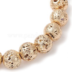 Electroplated Natural Lava Rock Round Beads Stretch Bracelets for Women Men&nbsp;BJEW-JB11982-01