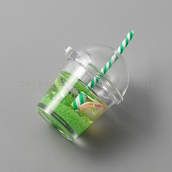 蓄光プラスチックカップペンダント  内側の樹脂と  イミテーションフルーツティー  ライム  29.5x25.5x41~42.5mm  穴：1.8mm&nbsp;KY-WH0045-42C
