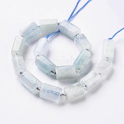 天然石アクアマリンビーズ連売り  多面カット  コラム  8~11x6~8x5~7mm  穴：1mm  約15~17個/連  7.28~7.48インチ&nbsp;G-S345-8x11-005