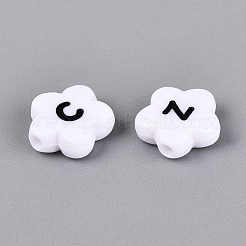 不透明なアクリルビーズ  文字模様の花  ホワイト  11x11x4mm  穴：1.8mm  約1560個/500g&nbsp;SACR-Q001-17B