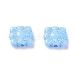 不透明なアクリルビーズ  ライン入り  花模様の正方形  ライトスカイブルー  9.5~10x10.5~11x3.5mm  穴：1.6mm  約1990個/500g&nbsp;OACR-G016-26J