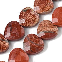 天然石レッドジャスパービーズ連売り  多面カット  ハート  14.5~15x15~15.5x5.5~6mm  穴：1mm  約10個/連  5.51~5.71''（14~14.5センチメートル）&nbsp;G-A309-A06-01