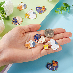8 セット 4 スタイル合金エナメルスプリットペンダント  ライトゴールド  猫/花/魚/キツネ  ミックスカラー  24.5~32x25.5~29.5x1mm  穴：1.8mm  2セット/スタイル&nbsp;ENAM-TA0002-55