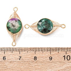 Dyed Natural Sesame Jasper Faceted Hexagonal Cut Flat Round Links Connector Charms with Copper Herringbone Wire-Wrapped&nbsp;KK-Z152-07G-08