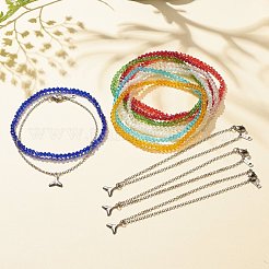 2個2スタイル304ステンレススチールホエールテールチャームアンクレットセット  女性用ガラスビーズアンクレット  ミックスカラー  ステンレス鋼色  内径：2-7/8インチ（7.4cm）  1個/スタイル&nbsp;AJEW-AN00491