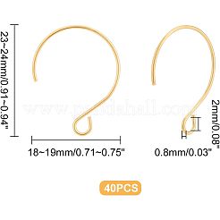 イオンプレーティング(IP) 304ステンレススチールピアスフック40個  ゴールドカラー  23~34x18~19x0.8mm  穴：2mm  20ゲージ  ピン：0.8mm&nbsp;STAS-UN0036-42