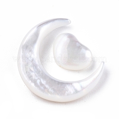 ナチュラルホワイトシェルビーズセット  ハートと月  月：15x13x3mm  星：7.5x8x3mm  穴：0.8mm&nbsp;SSHEL-N032-52B-02