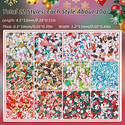 120g 12種類のクリスマステーマDIYエポキシ樹脂材料充填材  ポリマー粘土やプラスチックビーズを含む  混合図形  ミックスカラー  4.5~11.5x1.2~10x0.3~10mm  10g /スタイル&nbsp;DIY-SC0027-29