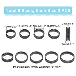 18個 9サイズ 201 ステンレススチール 溝付き指輪 男女兼用  電気泳動黒  内径：16~22.2mm  ワイド：6mm  2pcs /サイズ&nbsp;STAS-UN0045-60B-EB