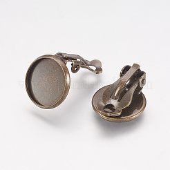 真鍮製クリップオンイヤリングのセッティング  ジュエリーパーツ  アンティークブロンズ  16x14mm  トレイ：12mm&nbsp;LS-KK-I007-AB-NF