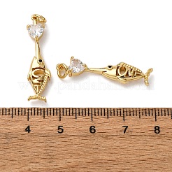 真鍮の舗装キュービックジルコニアペンダント  丸カン付き  ハートのチャームが付いた魚  ラックめっき  長持ちメッキ  鉛フリー＆カドミウムフリー  18KGP本金メッキ  透明  30x7.5x3mm  穴：3.5mm&nbsp;KK-A271-05G-02