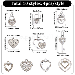 40pcs10スタイルアロイラインストーンペンダント  プラチナ  混合型のチャーム  クリスタル  14~20x12.5~18x2.5~4.5mm  穴：1.6~5mm  4個/スタイル&nbsp;ALRI-SC0001-62
