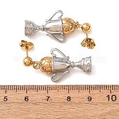 304ステンレススチール製スタッドダングルイヤリング  トロフィー付きサッカー  本金メッキ&ステンレススチールカラー  34x16mm&nbsp;SA-CBA9CF9-04GP