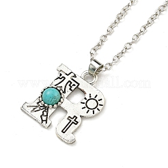Letter A~Z Antique Silver Plated Alloy with Synthetic Turquoise Pendant Necklaces&nbsp;NJEW-G080-01R