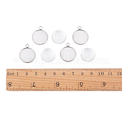 304 Stainless Steel Pendant Cabochon Settings and Clear Half Round Glass Cabochon&nbsp;STAS-X0017-12P-16mm