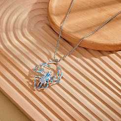 Alloy Enamel Luminous Halloween Spider Pendant Box Chain Necklaces for Women Men&nbsp;PW-WGC2D8E-01