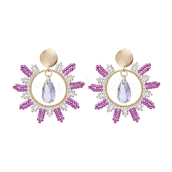 Teardrop Brass Glass Dangle Stud Earrings&nbsp;EJEW-MZ00388-03