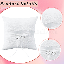 Square Polyester Lace Wedding Ring Display Pillow with Bowknot&nbsp;RDIS-GF0001-01