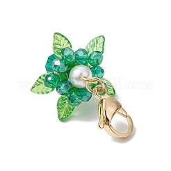 ガラス、アクリル、貝殻パールの花のペンダント装飾  ステンレススチール製ロブスタークロウ留め金304個付き  ティール  44~46mm&nbsp;HJEW-MZ00209-07
