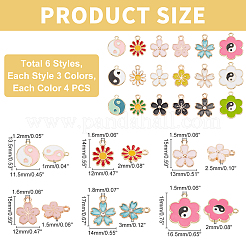 72本18スタイルアロイエナメルチャーム  カドミウムフリー＆鉛フリー  ライトゴールド  花  ミックスカラー  13.5~17x11.5~16.5x1~3mm  穴：1.2~1.8mm  4個/スタイル&nbsp;ENAM-PH0001-91