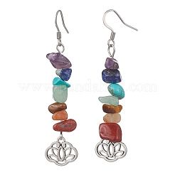 Chakra Natural Red Aventurine & Red Jasper & Amethyst & Lapis Lazuli & Green Aventurine & Tiger Eye & Synthetic Turquoise Dangle Earrings&nbsp;EJEW-JE06648-02