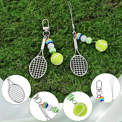 2Pcs 2 Styles Tennis Plastic & Alloy Pendant Decorations&nbsp;HJEW-SP0001-69