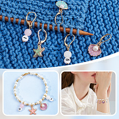 Starfish/Shell/Number Alloy Enamel & Acrylic Pendant Locking Stitch Markers&nbsp;HJEW-AB00585