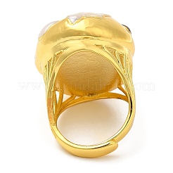 Brass Twist Oval Dome Adjustable Rings with Natural Pearl&nbsp;RJEW-M150-01G