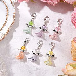 アクリル天使ペンダント装飾  バッグの飾り用のロブスター クロー クラスプ チャーム  ミックスカラー  32.5mm  6個/セット&nbsp;HJEW-JM02865-02