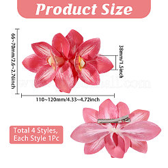 PVC ワニ口ヘアクリップ  花  合金ヘアクリップ付き  ミックスカラー  110~120x66~70x38mm  4個/セット&nbsp;PHAR-WH0011-18