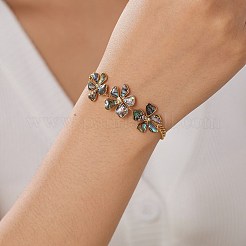 天然アワビ貝、304ステンレススチール製、花モチーフのリンクブレスレット（女性用）  クリスタルラインストーン付き  ゴールドカラー  3インチ（6.69cm）&nbsp;WGFB39D-01