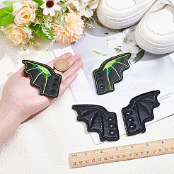 2ペア2スタイルのハロウィンイミテーションレザーシューズバックル、DIYシューズアクセサリー用  翼  緑黄  66~70x75~76.5x2mm  穴：4mm  1ペア/スタイル&nbsp;AJEW-GF0011-82A