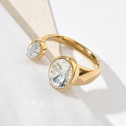 304 Stainless Steel Pave Clear Cubic Zirconia Cuff Open Rings for Women&nbsp;RJEW-F207-03E-G