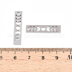 変色しない201ステンレススチールペンダント  月の満ち欠けのある長方形  ステンレス鋼色  26x6x1.5mm  穴：2mm&nbsp;STAS-T063-170P