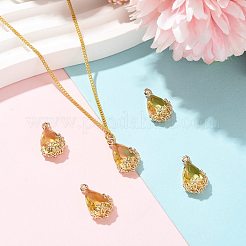 クリアガラスペンダント  DIYのジュエリーには  真鍮パーツ  多面カット  花と涙  ライトゴールド  ゴールド  16x9x6mm  穴：1.2mm&nbsp;GLAA-FZ0001-02D