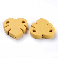 食品グレードの環境に優しいシリコーン焦点ビーズ  葉  ゴールド  35x35.5x8mm  穴：2.5mm&nbsp;SIL-S003-06D