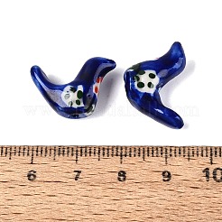 手作りの陶器ビーズ  手描き  ファミーユは磁器バラ  鳥  ダークブルー  14~15x19~20x7~8mm  穴：1.6~2mm&nbsp;PORC-N013-07E