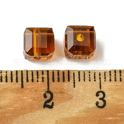 K9ガラス模造オーストリアクリスタルビーズ  多面カット  正方形  サドルブラウン  6x6x6mm  穴：1.5mm&nbsp;GLAA-D023-01