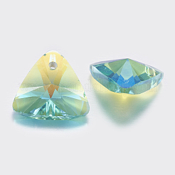 カット加工ガラスラインストーンチャーム  模造オーストリアのクリスタル  三角形  アクアマリン  11x12x6mm  穴：1.2mm&nbsp;RGLA-F050-B-202PS