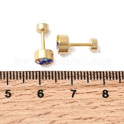 304ステンレススチールフラットラウンドスタッドピアス  ポリマークレイラインストーン付き  ゴールドカラー  カラフル  6mm&nbsp;EJEW-F396-03G-02