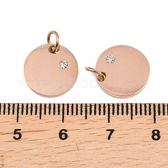 316サージカルステンレスペンダント  キュービックジルコニア付き  フラットラウンド  透明  ローズゴールド本金メッキ  12x2mm  穴：3mm&nbsp;STAS-J038-06RG