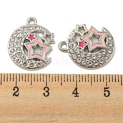 合金エナメルチャーム  ラインストーン付き  長持ちメッキ  星のチャーム入り月  プラチナ  19.5x16x2mm  穴：1.6mm&nbsp;ENAM-K069-33P