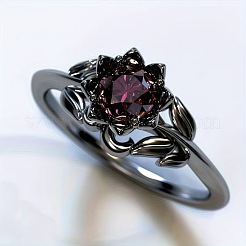 女性用合金とラインストーンの指輪  花  ガンメタ色  usサイズ6（16.5mm）&nbsp;FS-WG5C7D0-01