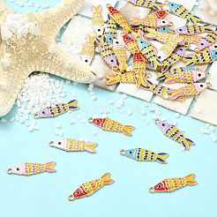 40本5色合金エナメルペンダント  魚のチャーム  ゴールドカラー  ミックスカラー  26x8mm  8個/カラー&nbsp;ENAM-CJ0007-46